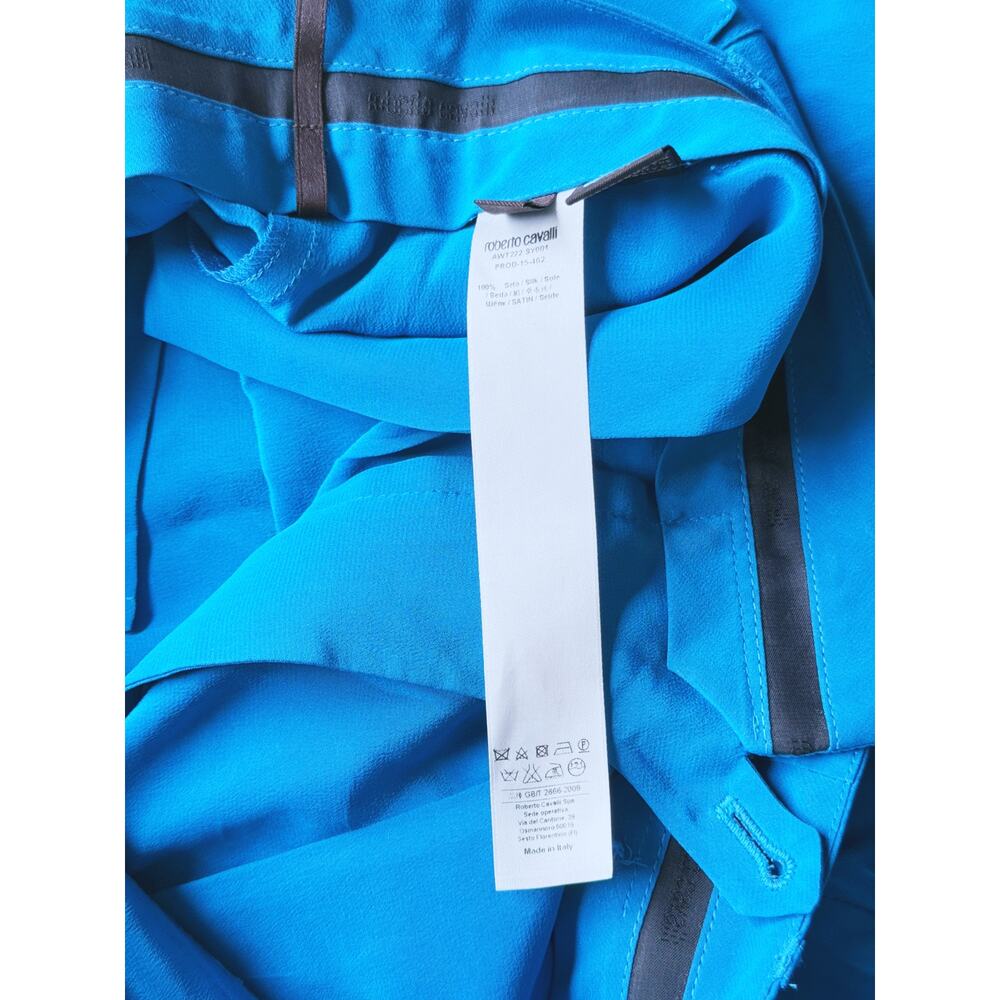 Roberto Cavalli Silk High Waist Toreador Pants Medium Blue Retro Designer Glam - Picture 7 of 11